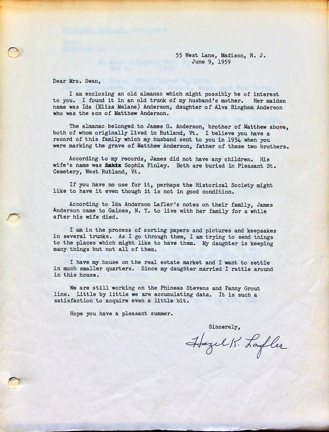 ANDERSON, James correspondence